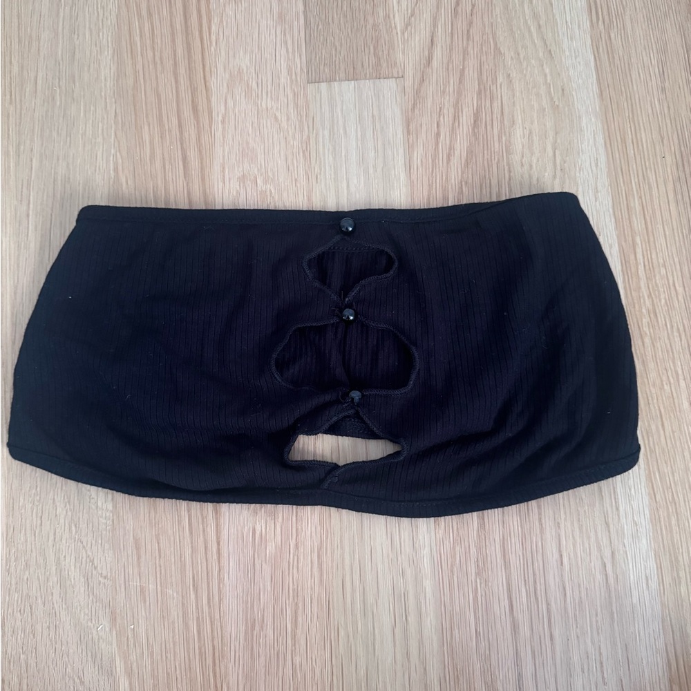 Black Strapless Top with Cutout Design